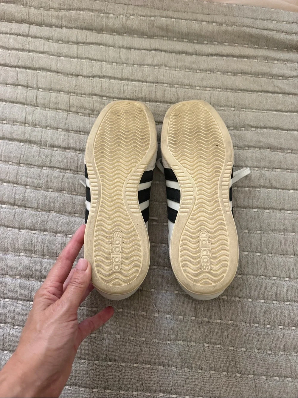adidas White Sneakers with Black Stripes